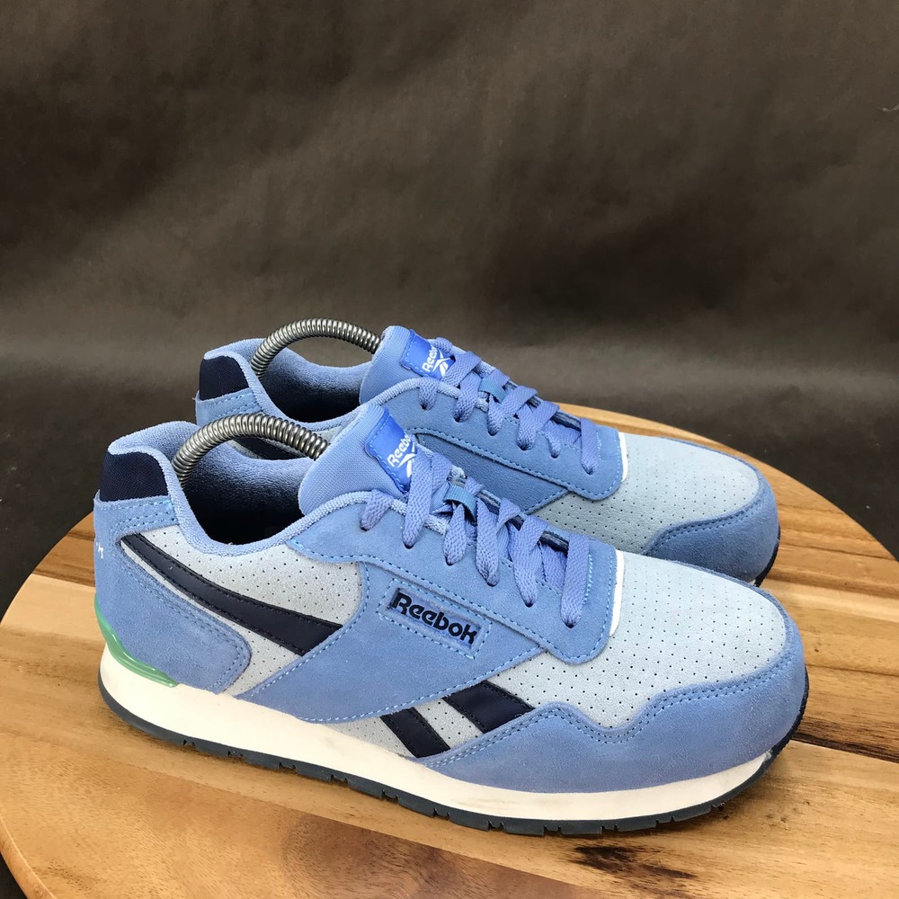 Reebok Harman Work Comp Toe Shoes Womens Size 9.5 M Blue Leather Lace Up Low Top